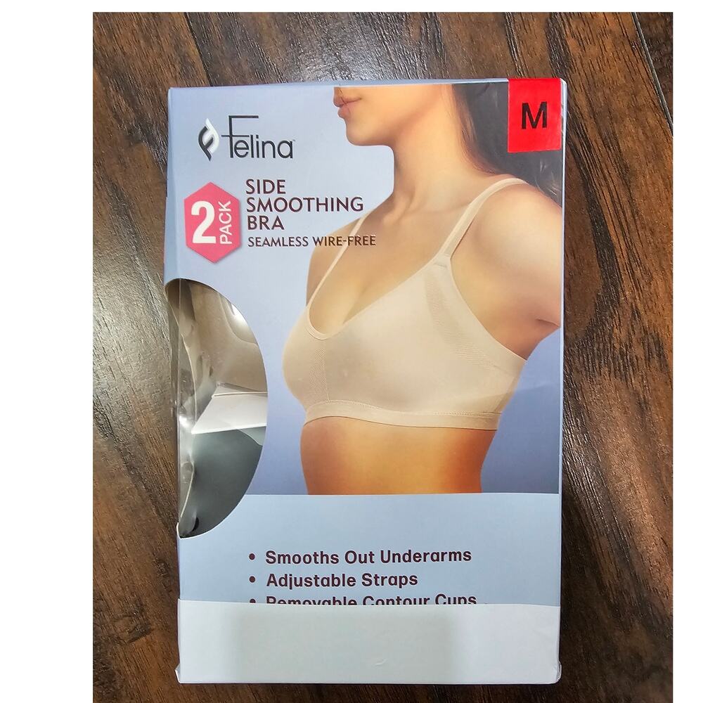 FELINA SIDE SMOOTHING BRA Size Medium tan black 2pack
